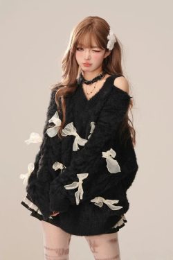 Bow Cut Out Fluffy Sweater