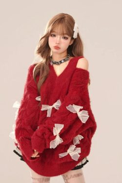 Bow Cut Out Fluffy Sweater