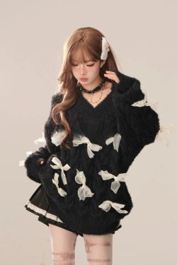 Bow Cut Out Fluffy Sweater
