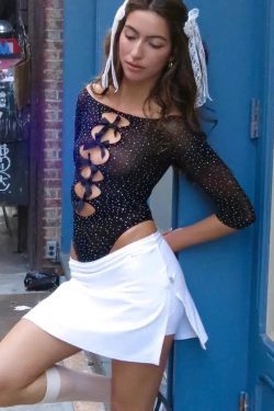 Bow Cut Out Rhinestone Bodysuit