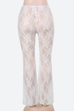 Bow Transparent Lace Flare Pants