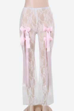 Bow Transparent Lace Flare Pants