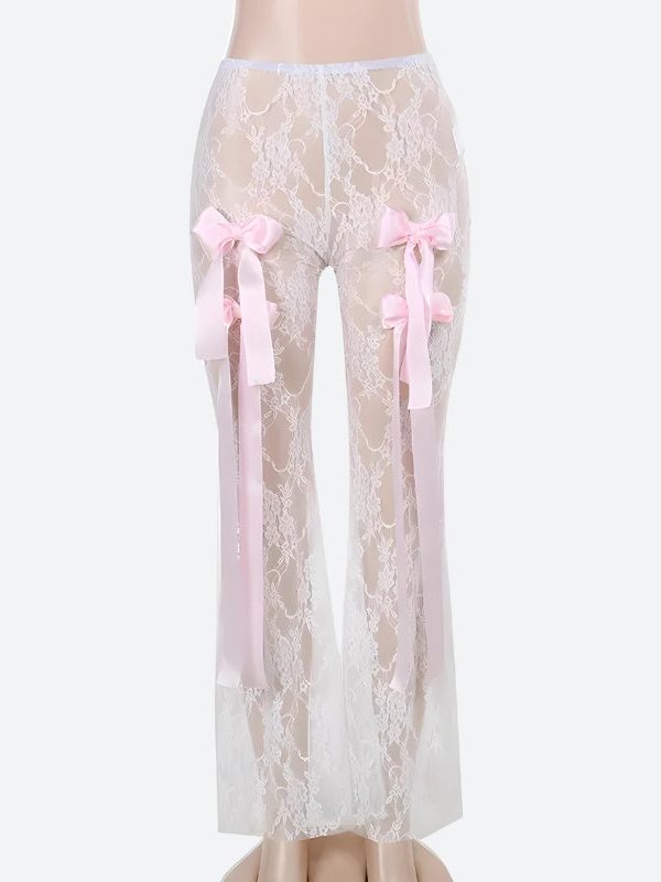 Bow Transparent Lace Flare Pants