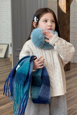 Brief Blue Patchwork Cable Cotton Knit Kids Sweater Tops Spring