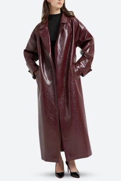 Burgundy Faux Leather Coat