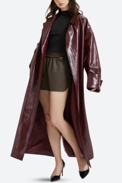 Burgundy Faux Leather Coat