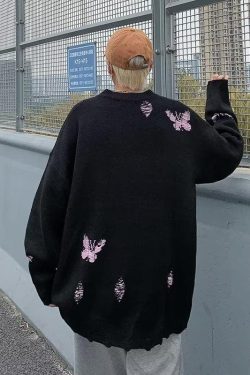 Butterfly Distressed Knitted Sweater