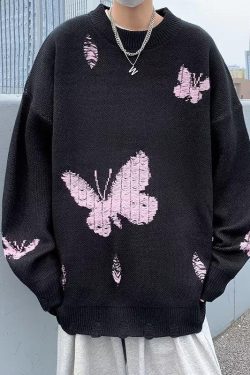 Butterfly Distressed Knitted Sweater