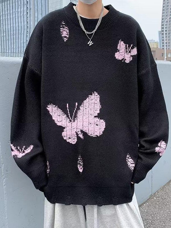 Butterfly Distressed Knitted Sweater
