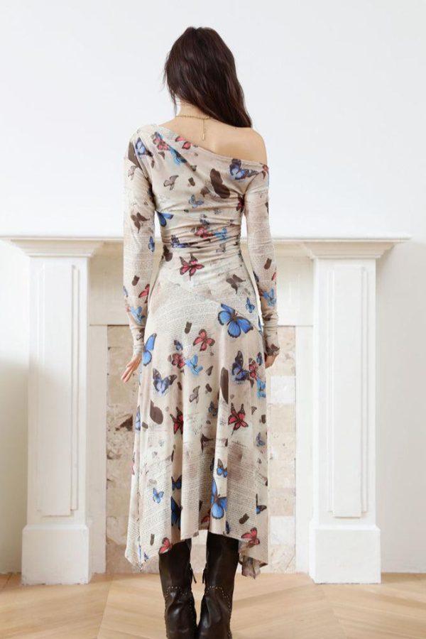 Butterfly One Shoulder Midi Dress