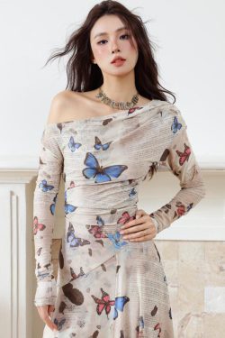 Butterfly One Shoulder Midi Dress