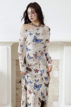 Butterfly One Shoulder Midi Dress