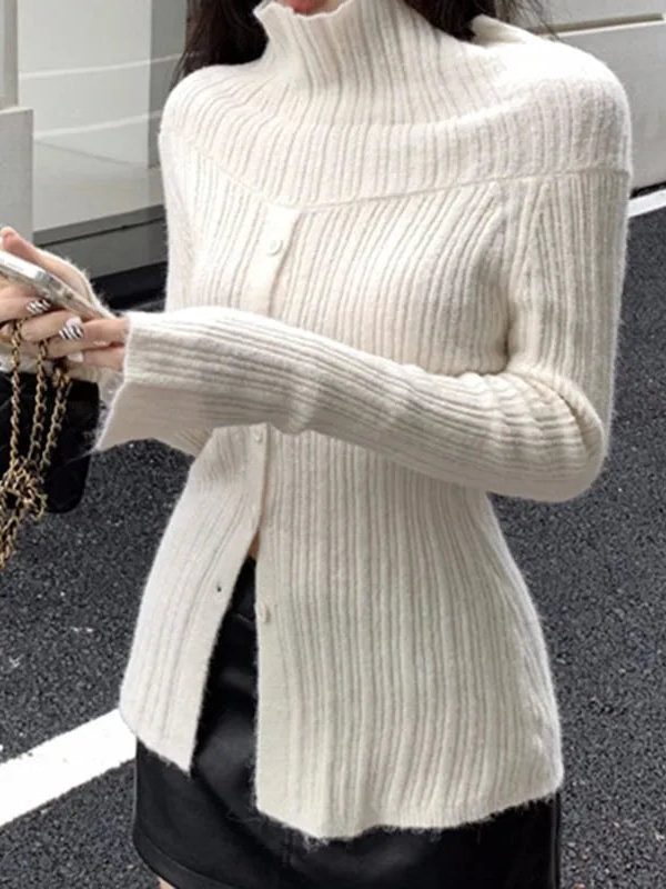 Button Up Off Shoulder Knitted Top