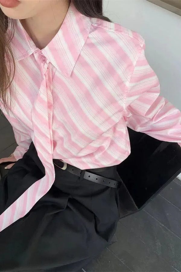 Button-Up Striped Shirt With Striped Tie