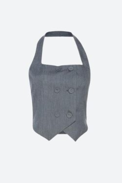 Buttoned Crop Halter Top