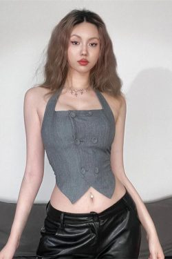 Buttoned Crop Halter Top