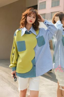Buttoned Sleeved Patchwork Shirt