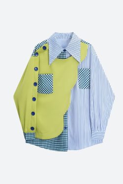 Buttoned Sleeved Patchwork Shirt