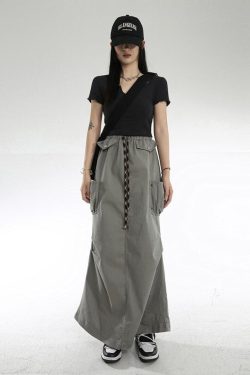 Cargo Pockets Parachute Maxi Skirt