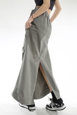 Cargo Pockets Parachute Maxi Skirt