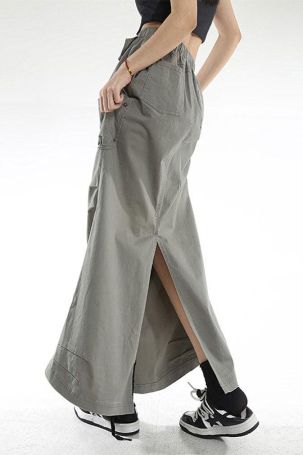 Cargo Pockets Parachute Maxi Skirt