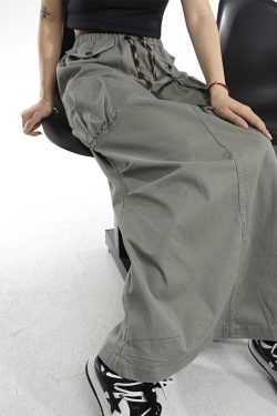 Cargo Pockets Parachute Maxi Skirt