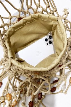 Casual Beige Tasseled Nail Bead Woven Tote Handbag