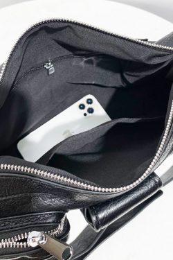 Casual  Black Asymmetrical Pockets Faux Leather Message Bag