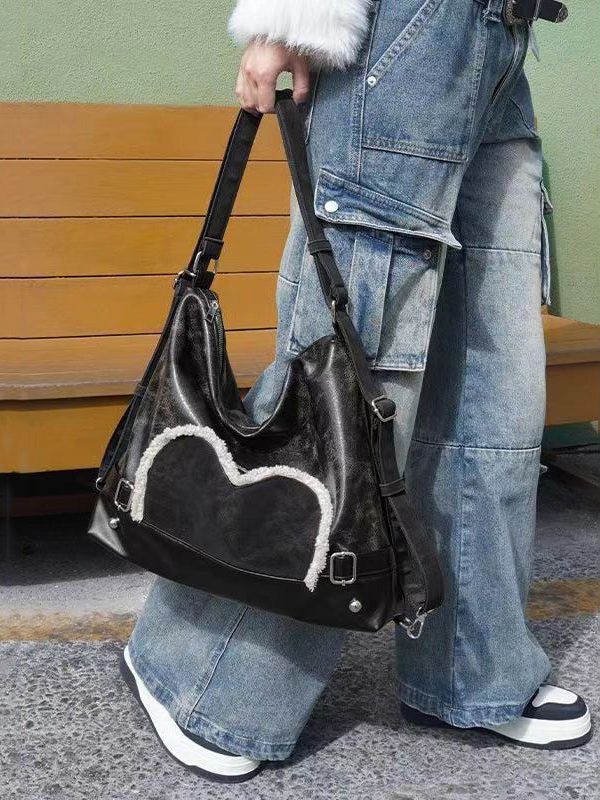 Casual Black Faux Leather Versatile Messenger Bag