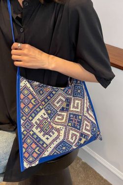 Casual Black Jacquard Canvas Satchel Handbag