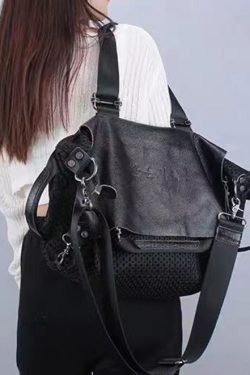 Casual Black Large Capacity Calf Leather Messenger Bag
