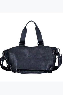 Casual Black Large Capacity Calf Leather Messenger Bag
