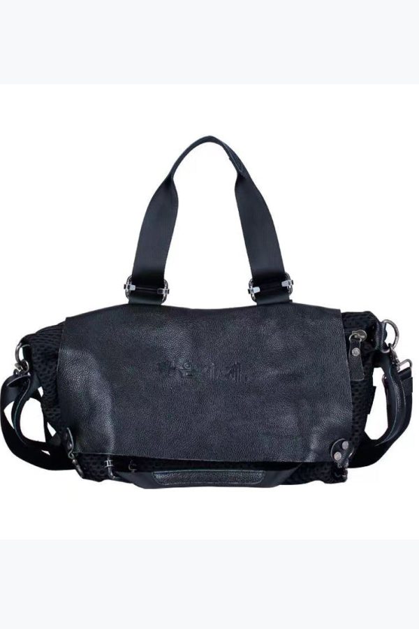 Casual Black Large Capacity Calf Leather Messenger Bag