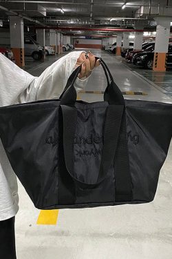 Casual Black Nylon Large Capacity Embroidered Shoulder Bag