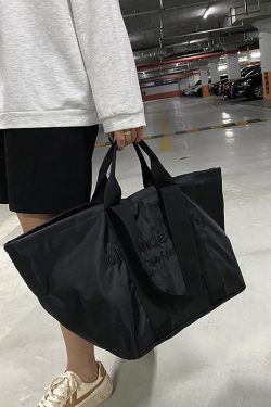 Casual Black Nylon Large Capacity Embroidered Shoulder Bag