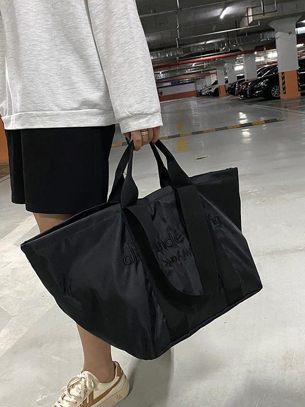 Casual Black Nylon Large Capacity Embroidered Shoulder Bag