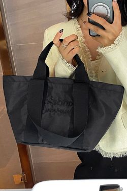 Casual Black Nylon Large Capacity Embroidered Shoulder Bag