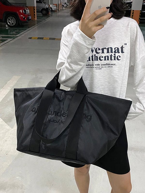 Casual Black Nylon Large Capacity Embroidered Shoulder Bag