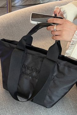 Casual Black Nylon Large Capacity Embroidered Shoulder Bag