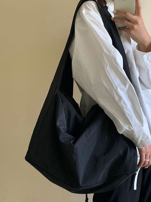 Casual Black Patchwork Drawstring Oversize Satchel Handbag