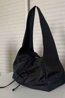 Casual Black Patchwork Drawstring Oversize Satchel Handbag