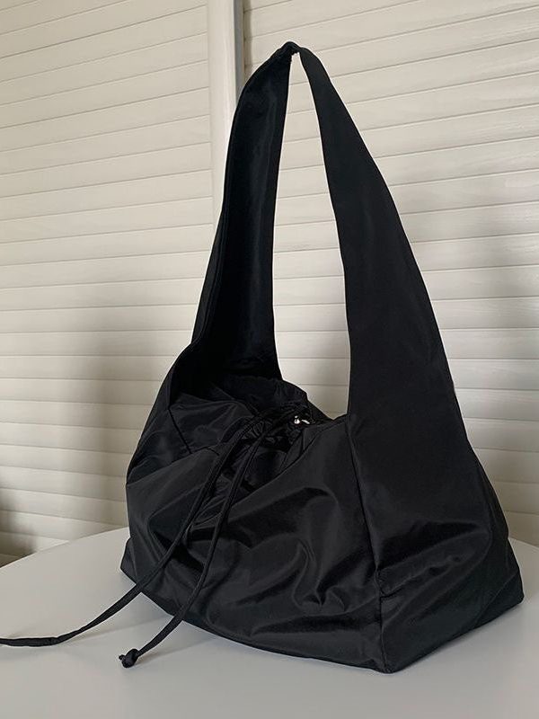 Casual Black Patchwork Drawstring Oversize Satchel Handbag