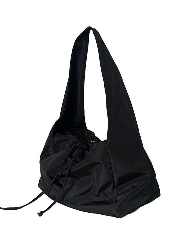 Casual Black Patchwork Drawstring Oversize Satchel Handbag