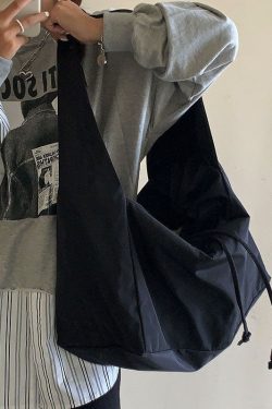 Casual Black Patchwork Drawstring Oversize Satchel Handbag