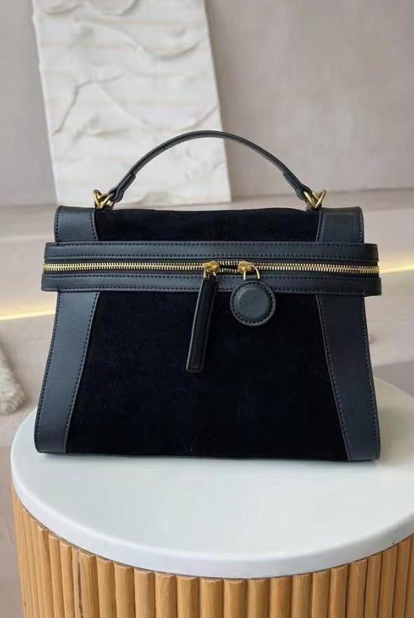 Casual Black Patchwork Faux Leather Messenger Bag