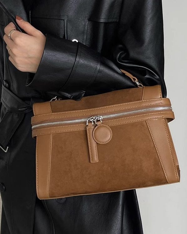 Casual Black Patchwork Faux Leather Messenger Bag