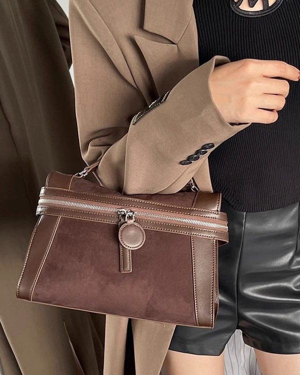 Casual Black Patchwork Faux Leather Messenger Bag