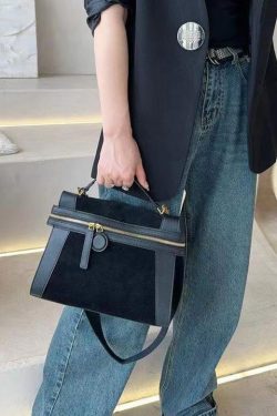 Casual Black Patchwork Faux Leather Messenger Bag