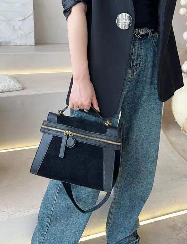 Casual Black Patchwork Faux Leather Messenger Bag