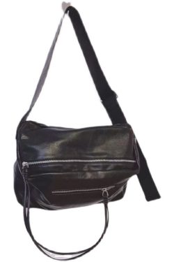 Casual Black Zippered Solid Durable Faux Leather Messenger Bag